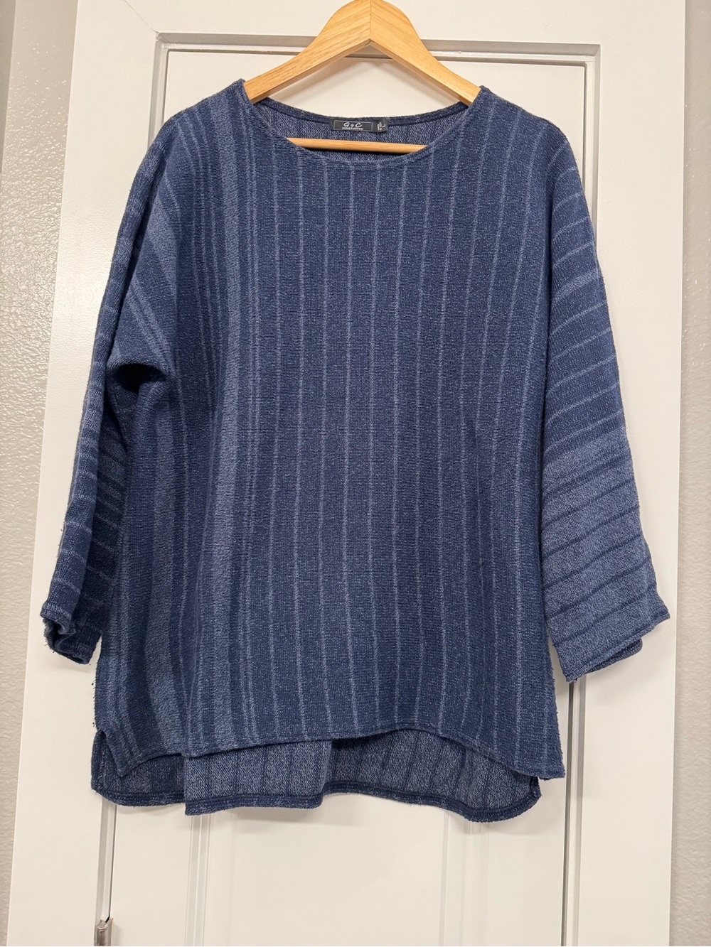 G & C Women’s Blue Striped Crew Neck Sweater